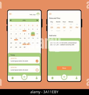 App Hinweis Carlender to do Work Job Design Mobile Design UI UX Buchungskonzept Stock Vektor