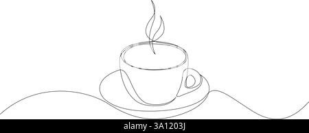 Eine Tasse Kaffee oder Tee durchgehende Linie. Heißgetränk mit minimalistischem Dampfdesign. Vektorillustration, bearbeitbare Kontur Stock Vektor