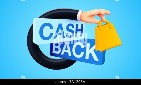 Cashback-Symbol mit Handtasche. „Cashback“- oder „Geld zurück“-Label. Vektorabbildung Stock Vektor