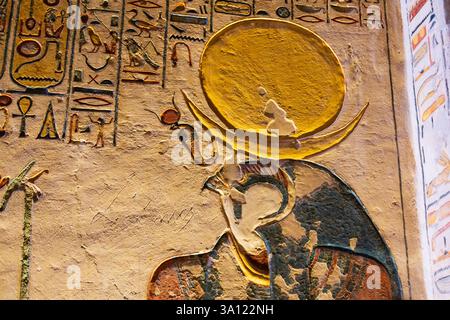 Detail aus Wandmalerei, Grab von Ramses ix., Tal der Könige, Luxor, Ägypten Stockfoto