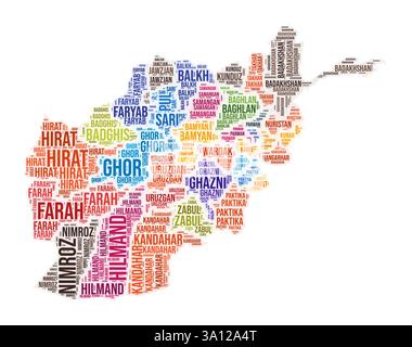 Wortwolke für die Region Afghanistan. Ländliches Design. Farbige Abbildung Afghanistan. Bereichsnamen Collage Cloud. Vektorabbildung. Stock Vektor
