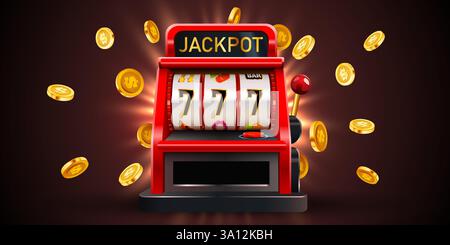 Spielautomat gewinnt den Jackpot. 777 großes Win-Konzept. Casino Jackpot. Vektorgrafik Stock Vektor