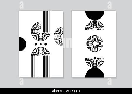 Abstrakte bauhausbogenfiguren. Geometrische gestreifte Formen, modernes memphis Design Elemente flache Vektor Illustration Set. Minimalistische, moderne Formen Stock Vektor