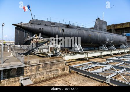 Frankreich, Morbihan, Lorient, Lorient La Base, ehemalige U-Boot-Basis, die von den Deutschen während des Zweiten Weltkriegs gebaut wurde, U-Boot Flore S645, das von 1964 bis 1989 in Betrieb war, und sein Museum Stockfoto