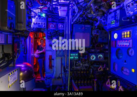 Frankreich, Morbihan, Lorient, Lorient La Base, ehemalige U-Boot-Basis, die von den Deutschen während des Zweiten Weltkriegs gebaut wurde, U-Boot Flore S645, das von 1964 bis 1989 in Betrieb war, und sein Museum Stockfoto