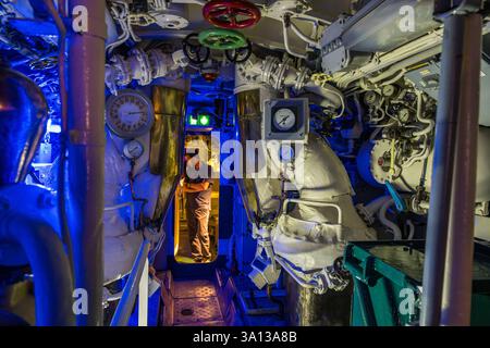 Frankreich, Morbihan, Lorient, Lorient La Base, ehemalige U-Boot-Basis, die von den Deutschen während des Zweiten Weltkriegs gebaut wurde, U-Boot Flore S645, das von 1964 bis 1989 in Betrieb war, und sein Museum Stockfoto