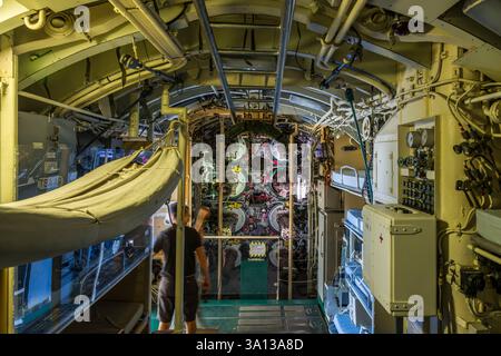 Frankreich, Morbihan, Lorient, Lorient La Base, ehemalige U-Boot-Basis, die von den Deutschen während des Zweiten Weltkriegs gebaut wurde, U-Boot Flore S645, das von 1964 bis 1989 in Betrieb war, und sein Museum Stockfoto