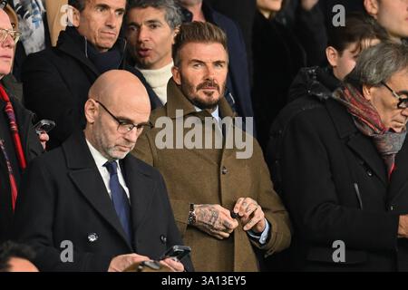Paris, Frankreich. März 2025. David Beckham im Achtelfinale der Champions League zwischen Paris Saint Germain und Liverpool FC am 5. März 2025 im Parc des Princes. - 05/03/2025 - France/Ile-de-France (Region)/Paris - Julien Mattia/Le Pictorium Credit: LE PICTORIUM/Alamy Live News Stockfoto