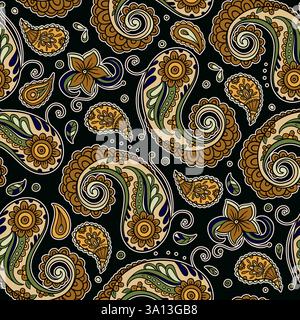 Raffiniertes nahtloses Paisley-Muster mit handgezeichneten Wirbeln, Blumenelementen und dekorativen Details Stock Vektor