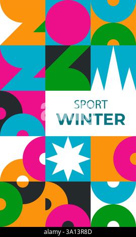 Farbenfroher Hintergrund der Wintersportspiele 2026. Banner für geometrische Vorlagen. Stock Vektor