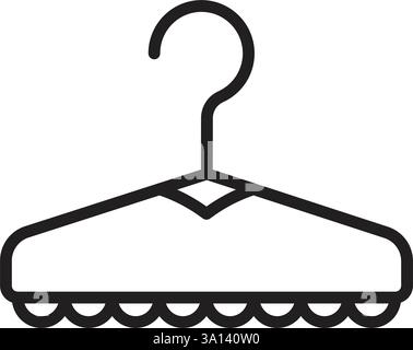 Kleiderbügel mit Rüschen, feminines Umkleideraum-Zeichen, schwarzes bearbeitbares Strichsymbol, einfaches Vektor-Monochrom-Piktogramm für ein Schließfach, Garderobe, Wärter Stock Vektor