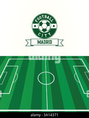 Football City of Madrid, Fußball-grünes Feld mit Stempelsiegel, Vektor-Illustration abstraktes bearbeitbares Bild Stock Vektor