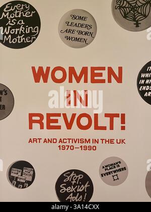 Frauen Im Aufstand! Ausstellung von Kunst und Aktivismus in Großbritannien 1970 bis 1990 von Frauen in der Whitworth Art Gallery in Manchester, Großbritannien Stockfoto