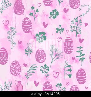Nahtloser Osterhintergrund. Handgezeichnet. Nicht AI, Vektorillustration Stock Vektor