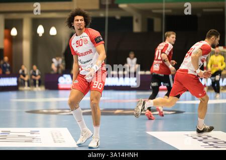 Odense, Dänemark. März 2025. Ali Zein (90) von Dinamo Bucuresti, der während des EHF Champions League-Spiels zwischen Fredericia Handball und Dinamo Bucuresti in der Jyske Bank Arena in Odense gesehen wurde. Quelle: Gonzales Photo/Alamy Live News Stockfoto
