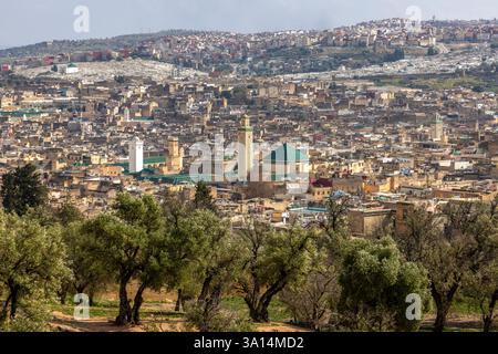 Panoramablick auf die Stadt Fès, Marokko. Stockfoto
