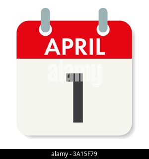 APRIL. April-Narr-Tag. Kalenderblatt. Feiertagsdatum. Abbildung isoliert auf weißem Hintergrund. Stockfoto