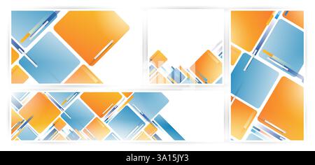 Orangeblaue geometrische quadratische Abstraktionshintergründe für Visitenkartenvorlagen, Banner, Flyer, Deckkalender, Webs Banner, E-Commerce Stock Vektor