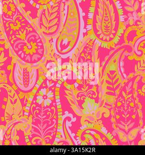 Pinkfarbenes Und Gelbes Paisley-Muster Stock Vektor