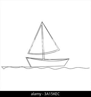 Durchgehende einzeilige Kunstzeichnung Segelboot Vektor und nette Bootsskizze Umrissillustration Stock Vektor