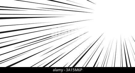 Liniengeschwindigkeit mit schwarzen Streifen auf weißem Hintergrund. Comic-Manga-Style-Bewegungsumrisse mit dynamischer Perspektive. Optischer Effekt für Aktionssequenz, Explosionsschlag oder schnelle Bewegung. Stock Vektor