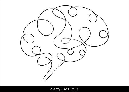 Menschliches Gehirn durchgehende Einzeilenzeichnung von Kunstvektorillustration und Intelligenz-Umrisskonzept Stock Vektor
