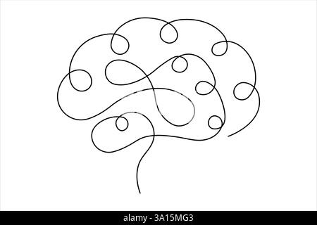 Menschliches Gehirn durchgehende Einzeilenzeichnung von Kunstvektorillustration und Intelligenz-Umrisskonzept Stock Vektor