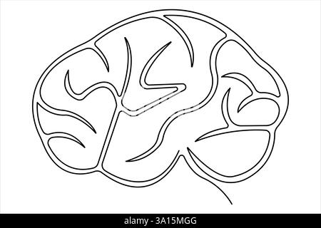 Menschliches Gehirn durchgehende Einzeilenzeichnung von Kunstvektorillustration und Intelligenz-Umrisskonzept Stock Vektor