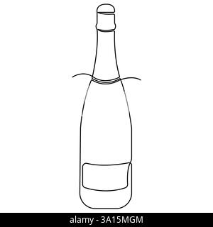 Ununterbrochene einzeilige Kunstzeichnung von Weinflasche Alkohol Getränk in Kritzelstil Umrissvektor Illustration Stock Vektor