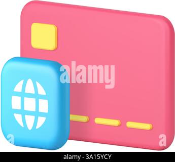 Bankkredite Debitkarte finanzielle globale bargeldlose Zahlung 3D-Symbol realistische Vektorillustration. Online-Shopping digitale Finanzbanktransaktion e Stock Vektor