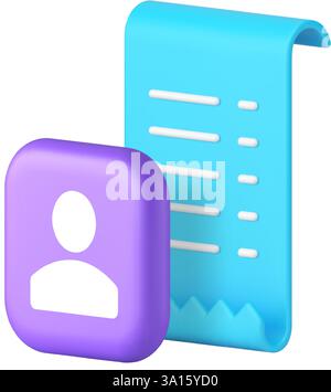 Persönliche Quittung Rechnung Steuerrechnung Finanzkasse Dokument 3D-Symbol realistische Vektorillustration. Einkaufskundenbestellung Einzelhandelszahlungsliste Stock Vektor