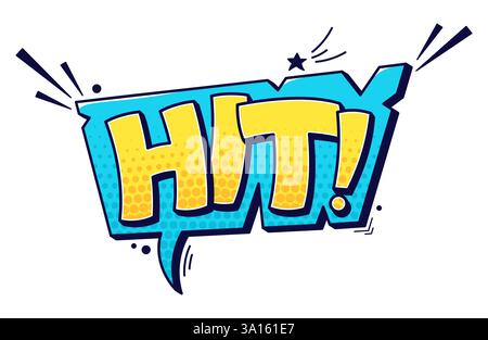 Sprechblase getroffen. Vektorfarbe Karikaturillustration im Pop-Art-Stil. Stock Vektor