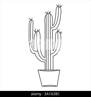 Durchgehende einzeilige Kunstzeichnung Kaktus Kritzelvektor und Kaktuspflanzen umreißen minimalistisches Designelement Stock Vektor