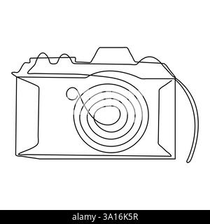 Durchgehende einzeilige Kunstzeichnung mit klassischem Kamerastil und umrissener Vektorillustration Stock Vektor