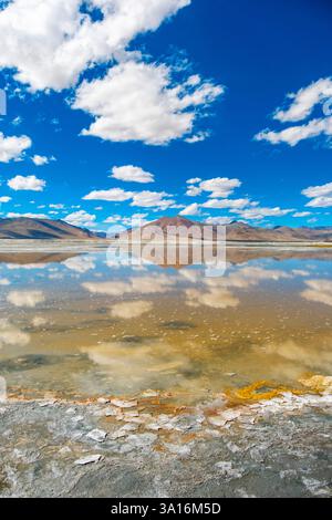 Indien, Ladakh State, Trans-Himalaya, Motorradtour auf Royal enfield zwischen Pangong Lake und TSO Khar Lake, TSO Khar Lake Stockfoto