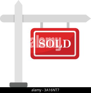 Immobilienbanner-Symbol im flachen Stil. Verkaufsetikett Vektor-Illustration auf isoliertem Hintergrund. Verkauftes Sign Business-Konzept. Stock Vektor