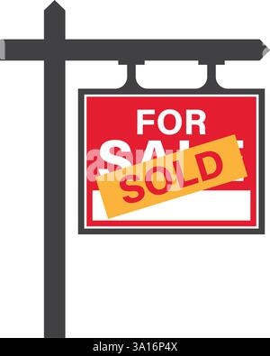 Immobilienbanner-Symbol im flachen Stil. Verkaufsetikett Vektor-Illustration auf isoliertem Hintergrund. Verkauftes Sign Business-Konzept. Stock Vektor