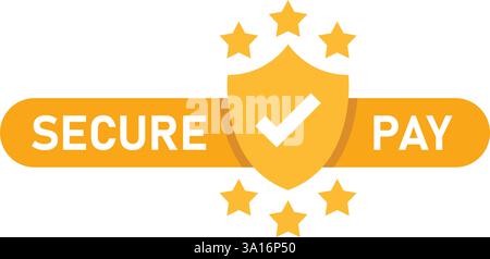 100 % sicheres Bezahlen im flachen Stil. Vektorillustration der Datenschutzgarantie auf isoliertem Hintergrund. Geschäftskonzept für Sicherheitsrisikozeichen. Stock Vektor