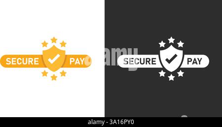 100 % sicheres Bezahlen im flachen Stil. Vektorillustration der Datenschutzgarantie auf isoliertem Hintergrund. Geschäftskonzept für Sicherheitsrisikozeichen. Stock Vektor