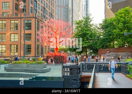 Usa, New York State, New York City, Manhattan, Midtown, Hudson Yards, die High Line, die ehemalige Bahnstrecke ist jetzt Fußgängerzone Stockfoto