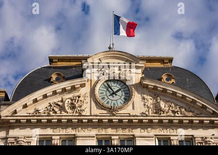 Frankreich, Haute Garonne, Toulouse, SNCF-Bahnhof Matabiau in der Nähe des Stadtzentrums, Detail der Fassade Stockfoto
