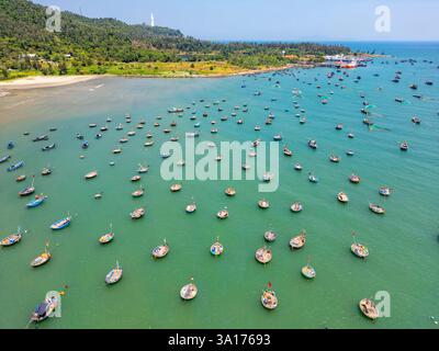 Vietnam, Center, da Nang, Bãi t?m man Thái Beach, Korbboote oder Thung Cai, Bambuskorbboote (aus der Vogelperspektive) Stockfoto