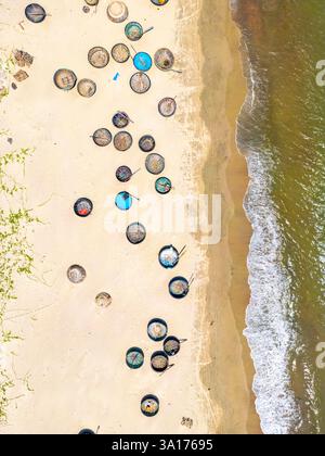 Vietnam, Center, da Nang, Bãi t?m man Thái Beach, Korbboote oder Thung Cai, Bambuskorbboote (aus der Vogelperspektive) Stockfoto