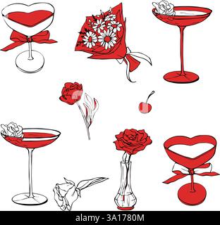 Vektorset aus Glas und Blumen Stock Vektor