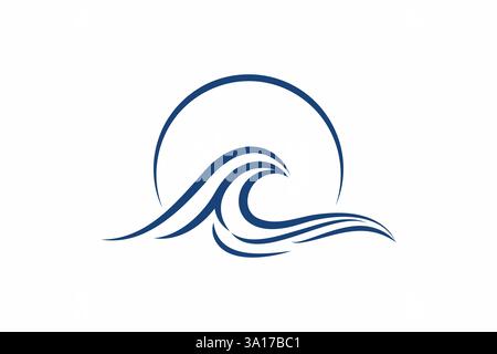 Minimalistisches Wave- und Sun-Logo-Design für Strand- und Surfmarken Stock Vektor