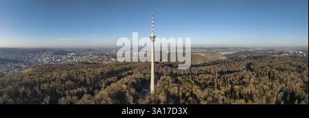 Luftaufnahme, Panorama vom 216,6 Meter hohen Stuttgarter Fernsehturm, Aussichtsturm, Restaurant, Radiosender, Touristenattraktion und h Stockfoto