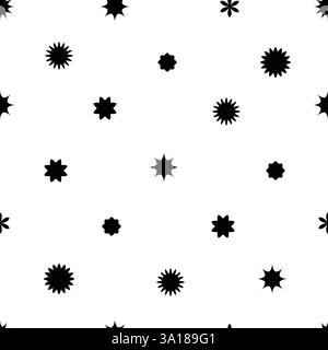 Schwarz-weiße geometrische Blumenformen Kreise und Sterne nahtloses Muster, abstrakte, minimalistische Blumen. Gut geeignet für Textildruck, Web- oder Geschenkpapier Stock Vektor