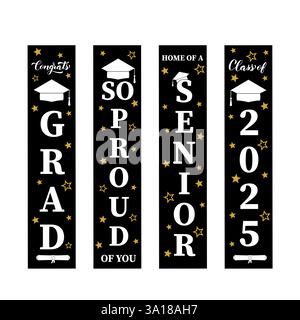 Vertikale Graduierung. Absolventen Klasse 2025. Abitur-Party-Deko. Vektorvorlage Stock Vektor