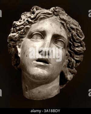 Etruskischer weiblicher Kopf 150-100 v. Chr. (Original) Gips 34 x 29 x 26 cm Griechisch, Griechenland, Römer, Italien ( Kalkstein weiblicher Kopf ist ein Fragment einer Statue die möglicherweise ein Grabdenkmal in Form eines Heiligtums geschmückt hat ) Stockfoto