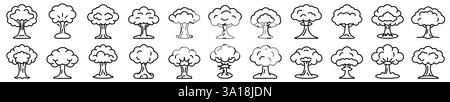 Lineare Explosionssymbole festgelegt. Atomare oder nukleare Explosion. Bearbeitbare Kontur. Vektorabbildung Stock Vektor